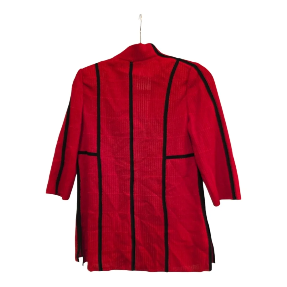 MING WANG Red Textured Stripe‎ Black Piped Sweater Jacket - Size PXS